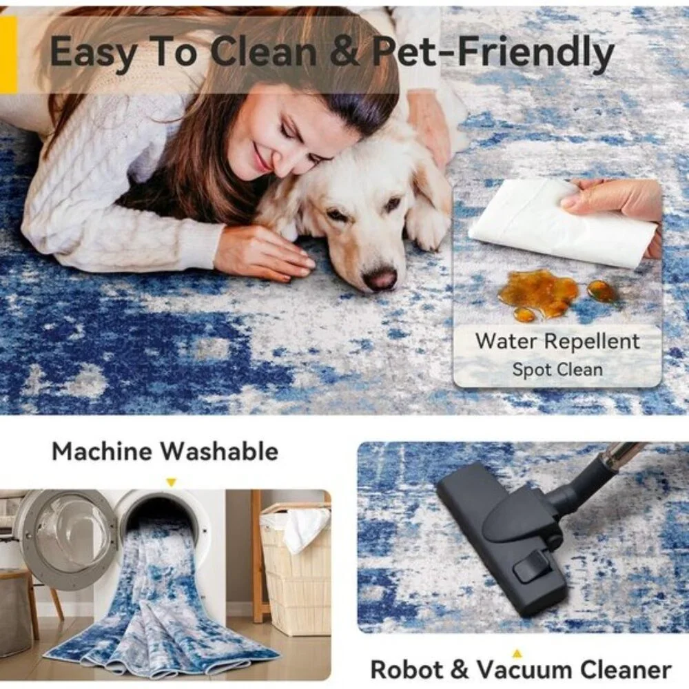 New 5x7 Washable Area Rug Modern Abstract Non-Slip Carpet for Living Room